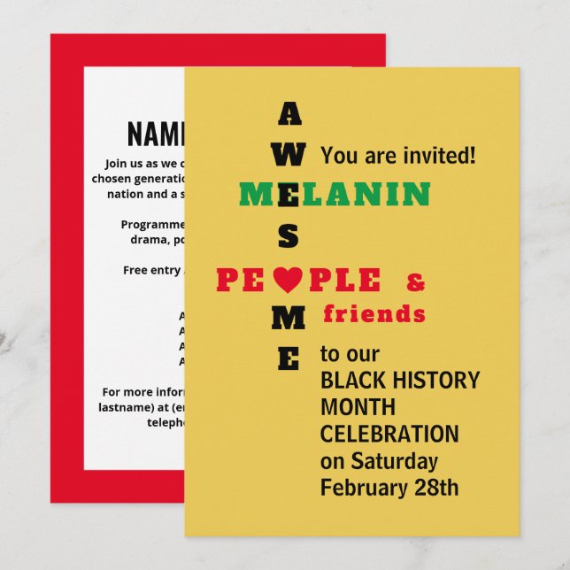 BHM - Melanina Incrível | Convite para o mês da hi (Frente/Verso)