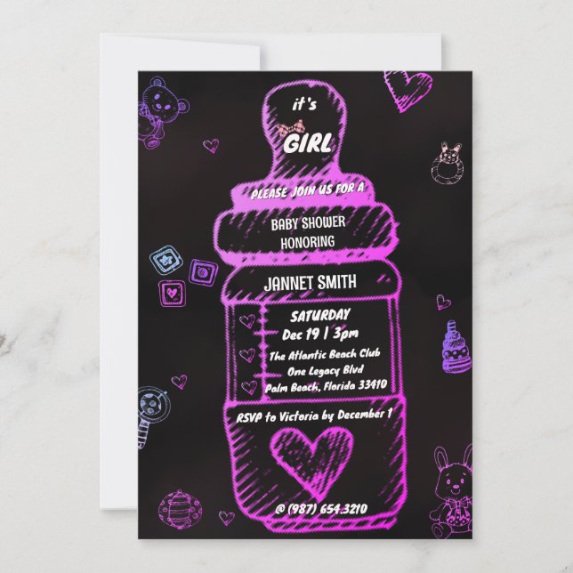 biberão chá de fraldas Convite (Frente)