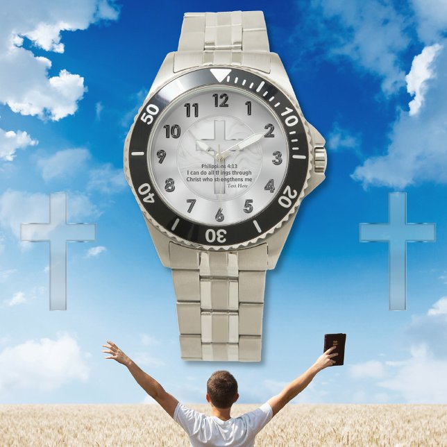 Bíblia cristã personalizável com relógio de pulso  (Christian Wrist Watches. Religious wrist watches are, wonderful, gifts for Pastors. Religious Watch.)