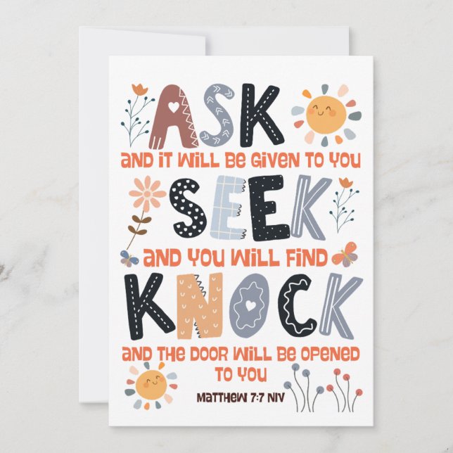 Bíblia da placa de script Matthew 7:7 (Frente)
