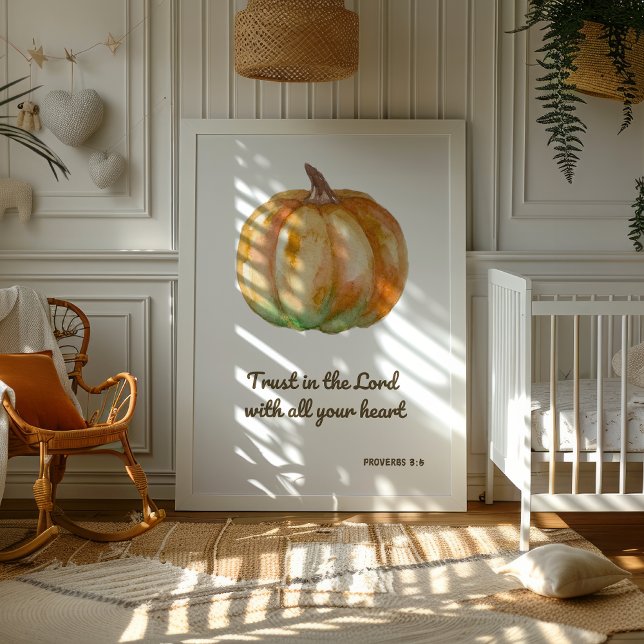 Bíblia de Abóbora Versa Impressão de Arte de Pared (Trust in the Lord with all your heart. proverbs 3:5 print. Thanksgiving nursery bible verse wall art)