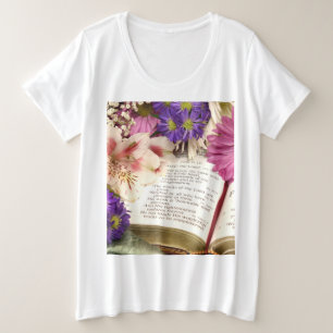 Bíblia Floral Verse Plus Tamanho T-Shirt Cristão