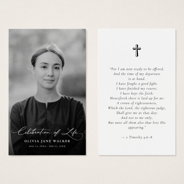 Biblical Faith Funeral Memorial Photo Prayer Card (Frente & Verso)