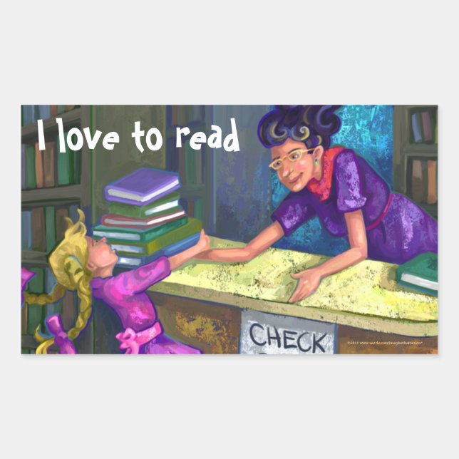 Biblioteca Check Out Art, eu adoro ler adesivos (Frente)