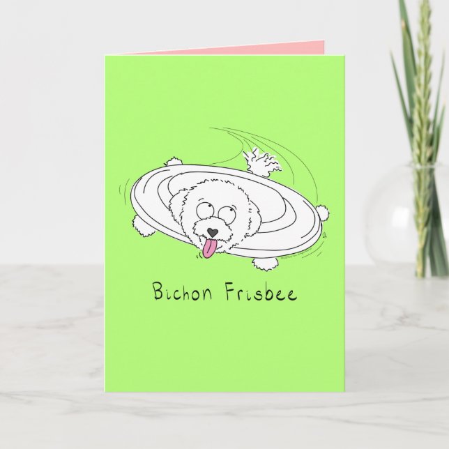 Bichon Frisbee - Cartão Engraçado de Cachorro Bich (Frente)