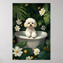 Bichon Frise In Bathtub Poster, Funny Dog Poster