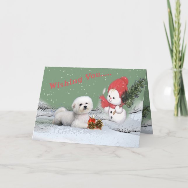 Bichon que deseja lhe cartões do Feliz Natal (Frente)