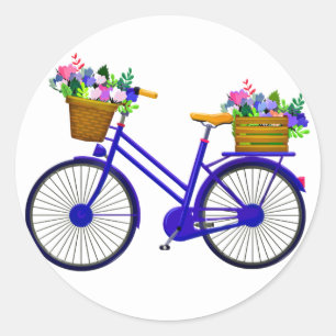 Bicicleta Azul Com Soquete De Flores - Adesivo