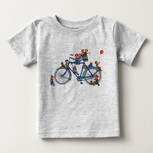 Bicicleta com Crianças Camisa de Bebê (Frente)
