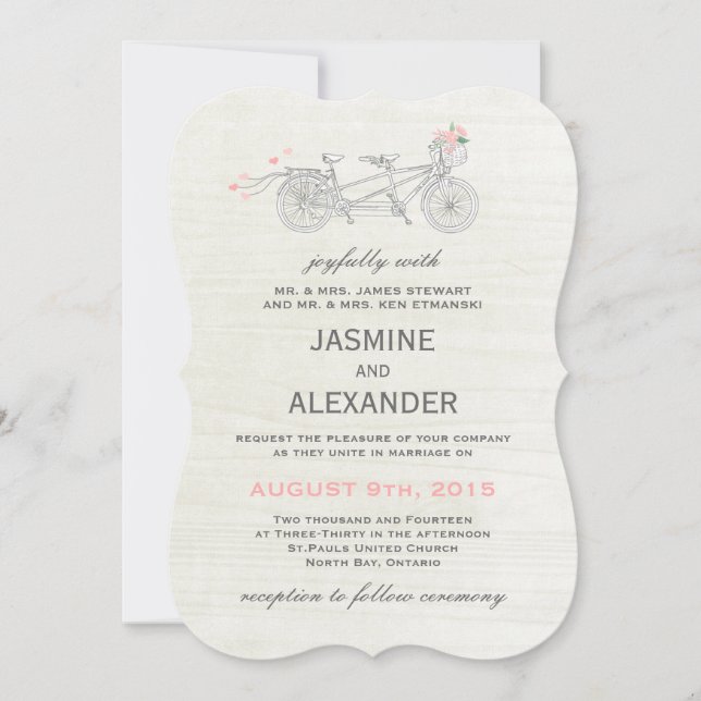 Bicicleta de Tandem Whimsical - Convite para Casam (Frente)