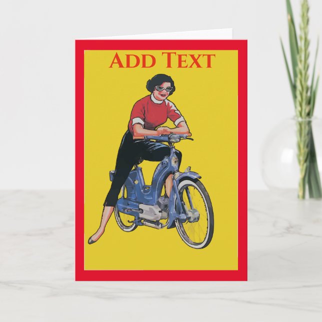 Bicicleta Elétrica, Mulher Vintage, Cartão de Ediç (Frente)
