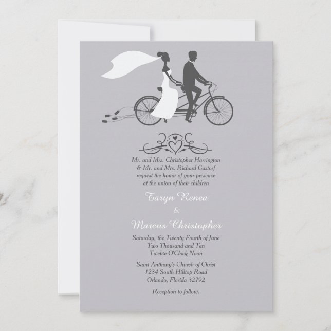Bicicleta Para Dois Convites De Casamento 5x7 (Frente)