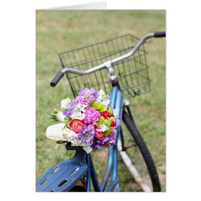 bicicleta vintage com cartão de flores (Frente)