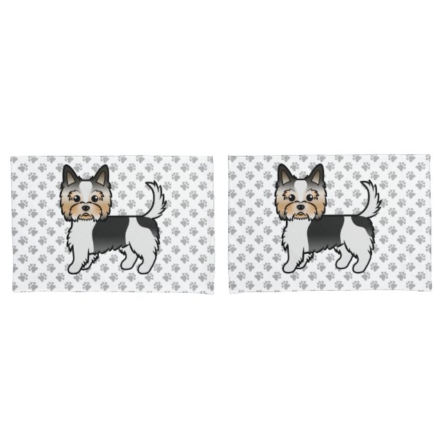 Biewer Yorkshire Terrier Cartoon Cachorro & Patas (Frente - conjunto)