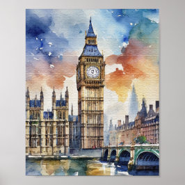 Big Ben London Watercolor Art Impressão