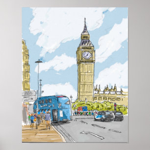 Big Ben London Watercolor Poster