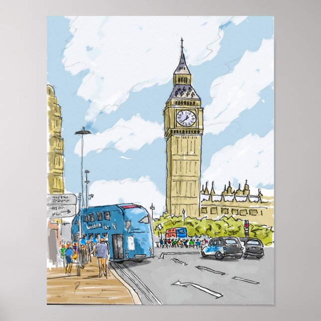 Big Ben London Watercolor Poster (Frente)