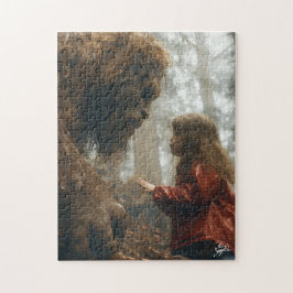 Bigfoot se ajoelhando ouvindo um Quebra-cabeça inf