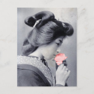 Bijin com reprodução de cartão postal de Flor