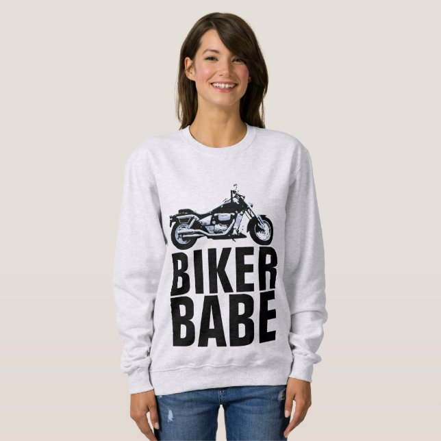 BIKER BABE Damas Camisas De Motocicleta Sweatshirt (Frente Completa)