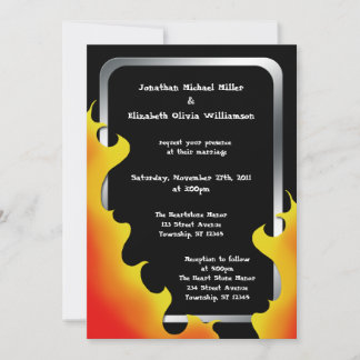 Biker Flames Silver Frame Casamento ~ Convites
