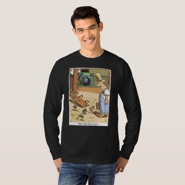 Biker Pintinhos camisa preta de manga comprida (Frente Completa)