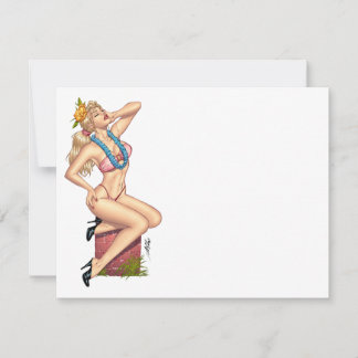Bikini Loura Pin-up Girl com flores por Al Rio