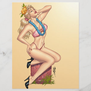 Bikini Loura Pin-up Girl com flores por Al Rio