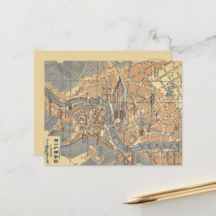 Bilbao Espanha Mapa Antigo Cartão Postal