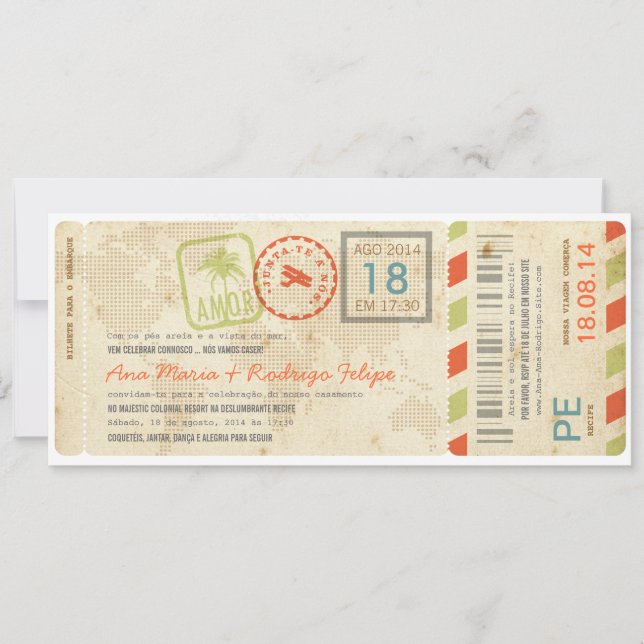Bilhet de Avião embarque convite de casamento (Frente)