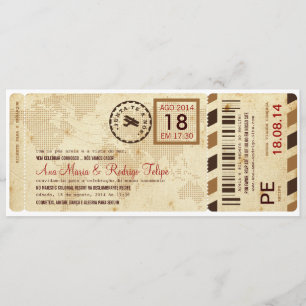 Bilhet de Avião embarque convite de casamento