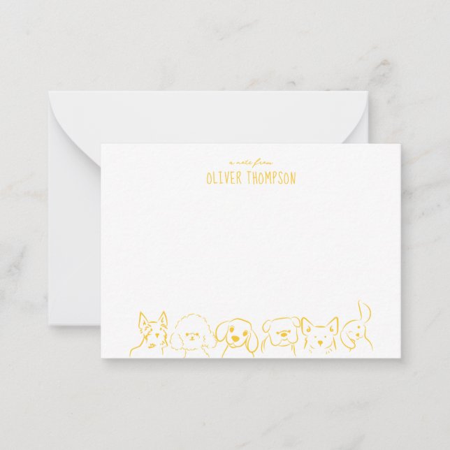 Bilhete Amarelo de Cachorro Fofo Desenho em Cartão (Frente)