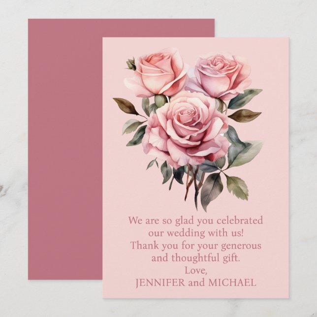 Bilhete de Agradecimento de Casamento com Rosas Pi (Frente/Verso)