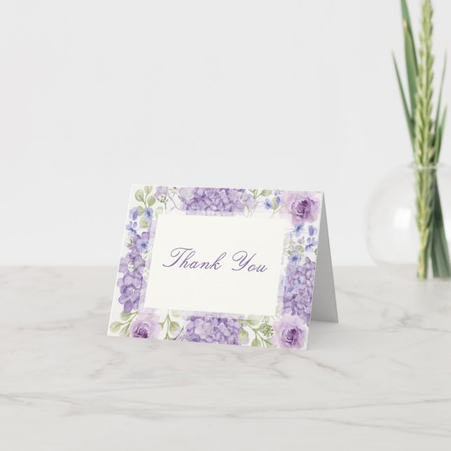 Bilhete de Agradecimento Floral Roxo Elegante para (Frente)