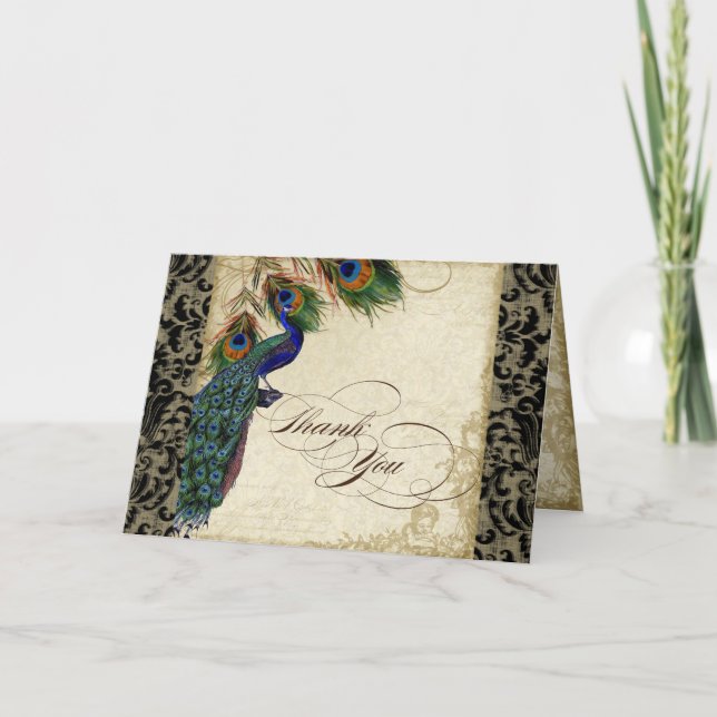 Bilhete de Agradecimento Formal Peacock & Feather  (Frente)