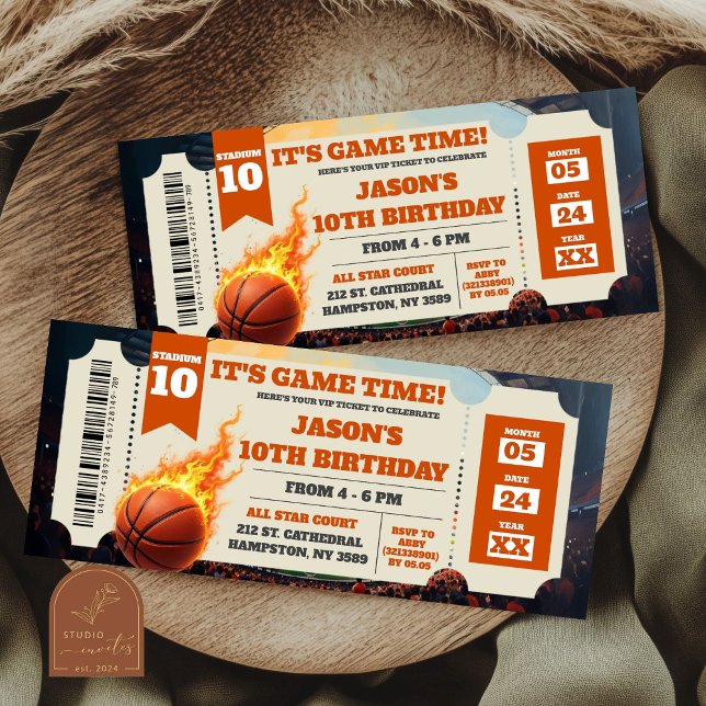 Bilhete de Aniversário do Jogo de Basquete com Ent (Criador carregado)
