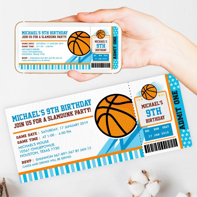 Bilhete de Basquete - Convite de Aniversário (Criador carregado)