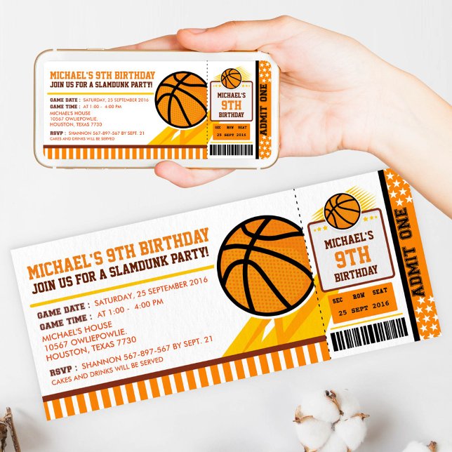 Bilhete de Basquete - Convite de Aniversário (Criador carregado)