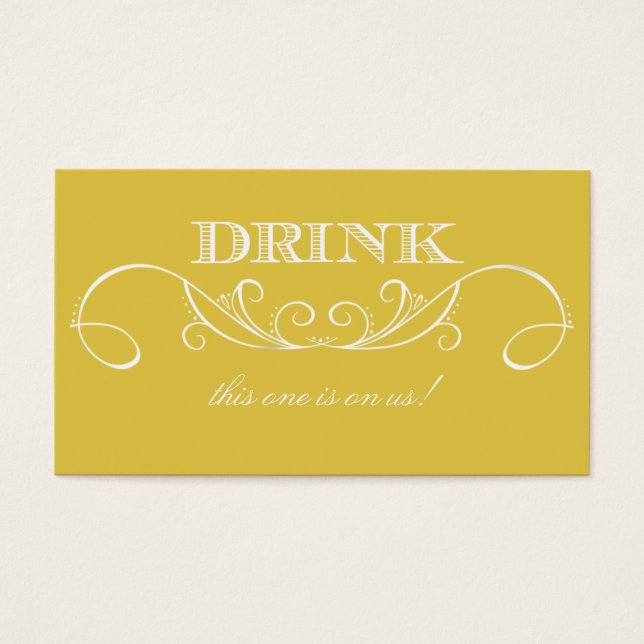 Bilhete de Bebida Nupcial Amarelo Moderno (Frente)