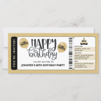Bilhete de Convite para 60 Aniversários Dourado Pr