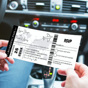 Bilhete de embarque de convite para casamento pret