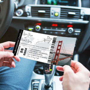 Bilhete de embarque de convite para casamento pret