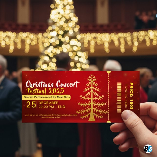 Bilhete de Entrada para Concerto de Natal Vermelho (Criador carregado)