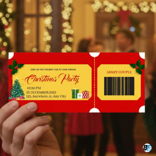 Bilhete de Entrada para Festa de Natal Vermelho e