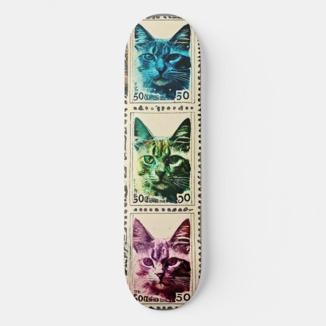 Bilhete de Gato: Design Caprichoso de Skateboard (Frente)