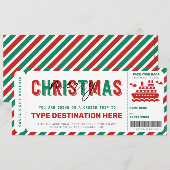 Bilhete de Natal de Cruzeiro de Embarque (Frente/Verso)