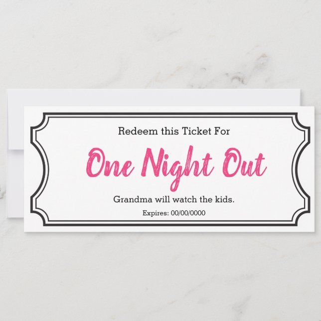Bilhete de Oferta de Saída Noturna Editável Rosa Q (Frente)