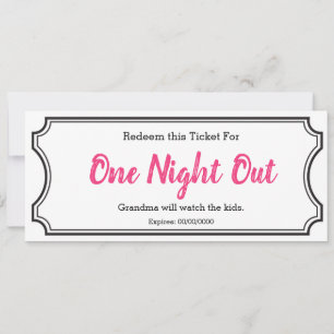 Bilhete de Oferta de Saída Noturna Editável Rosa Q