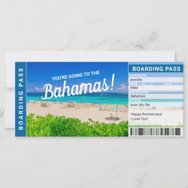 Bilhete de Oferta Viagem das Bahamas (Frente)