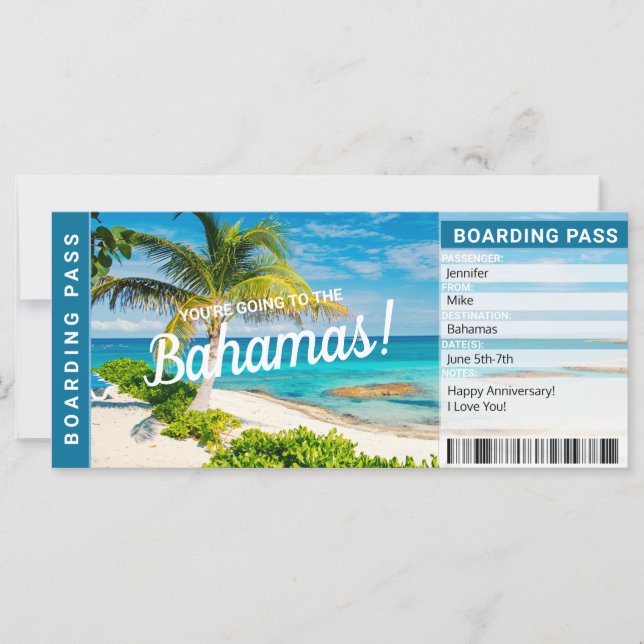 Bilhete de Passagem de Embarque de Bahamas Surpres (Frente)